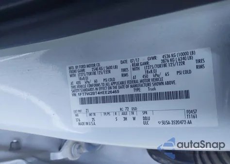 2017 Ford F-250 Xlt из США, поврежденный, VIN 1FT7W2BT4HEE26465